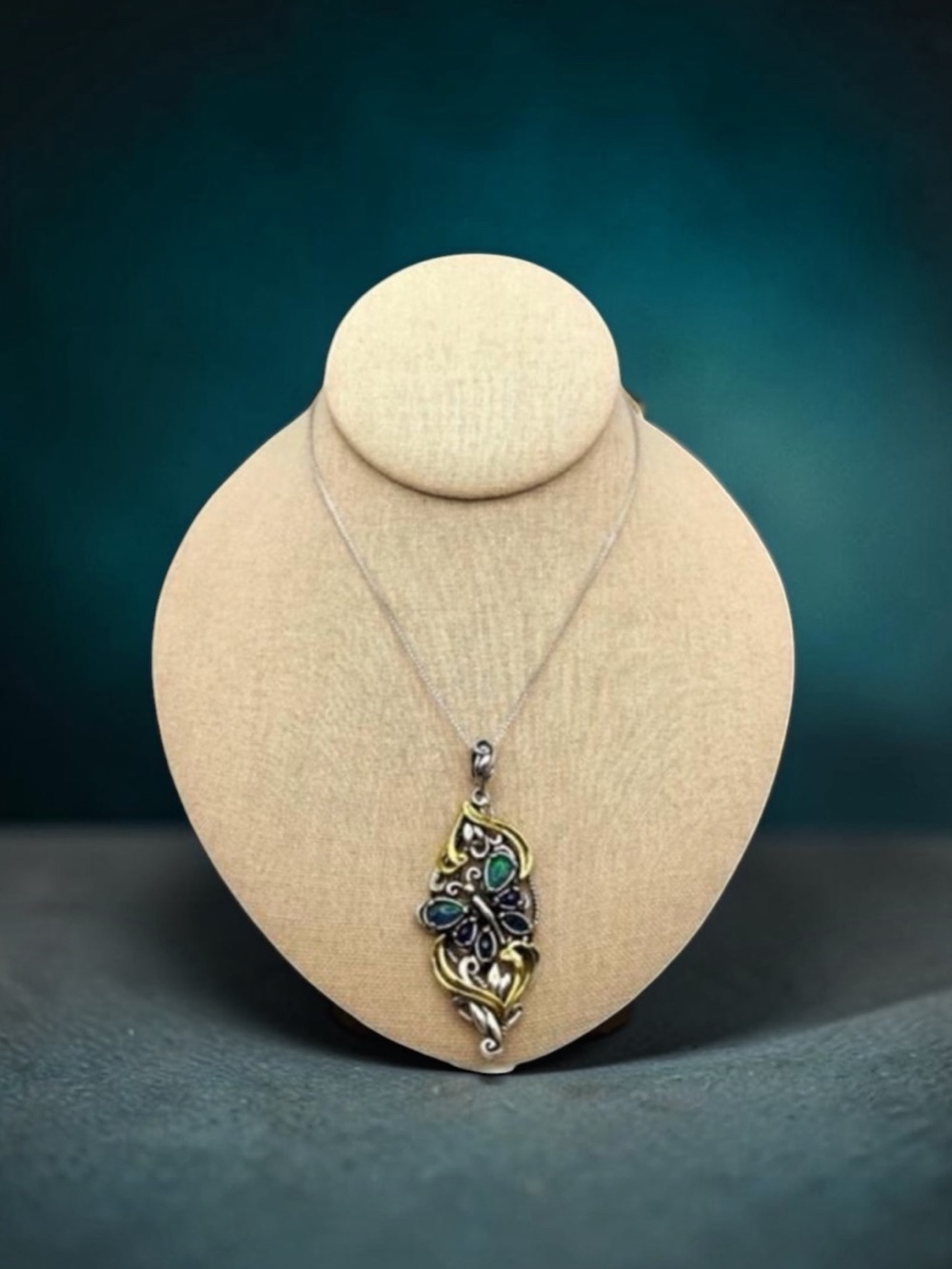 Carolyn Pollack Two Tone Sterling Silver & Brass Butterfly Pendant Necklace 18”
